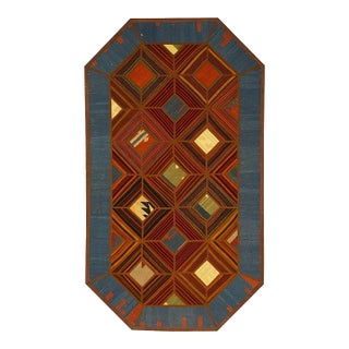 Turkish Safari Kilim 4X8 Blue, Ivory, Brown & Orange Handmade Area Rug #1142009 For Sale