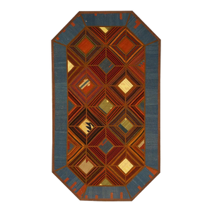 Turkish Safari Kilim 4X8 Blue, Ivory, Brown & Orange Handmade Area Rug #1142009