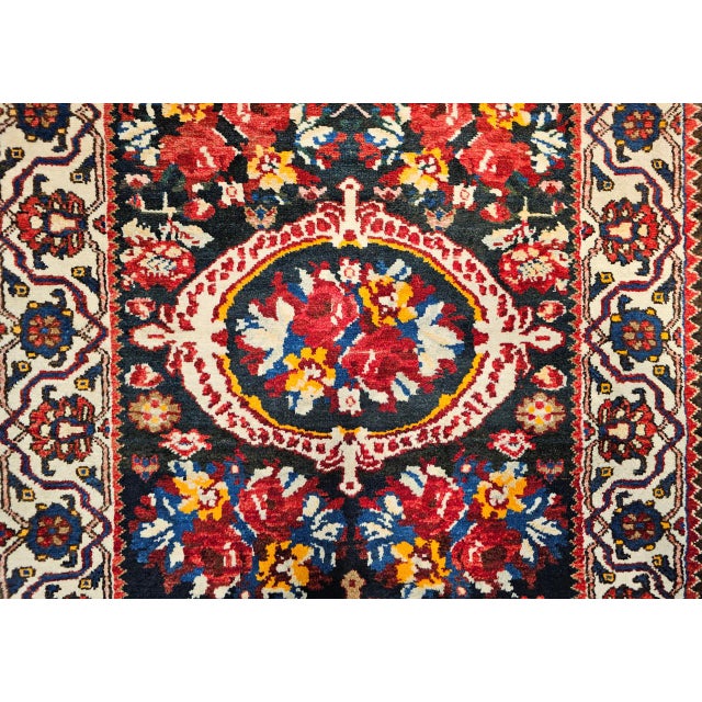 Vintage Persian Bakhtiari Wide Runner, Handwoven Wool, Floral Bouquet Design, Navy & Red, 4x13 For Sale - Image 14 of 17