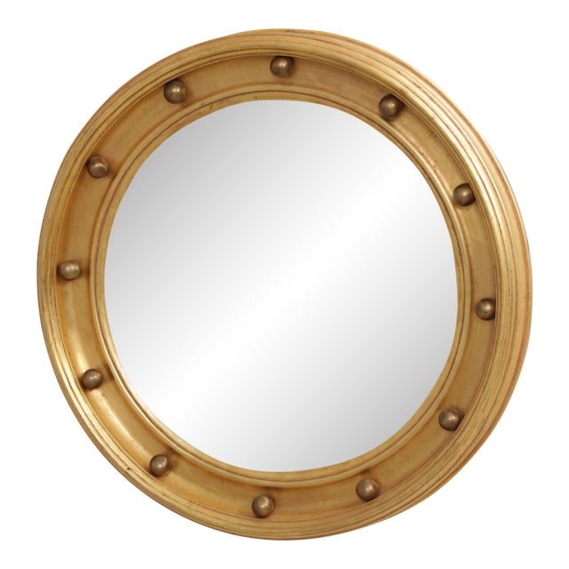 Federal Style Convex Glass Gold Finish Round Mirror For Sale