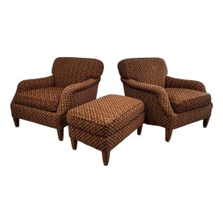Classic Lewis Mittman Lounge Chairs & Ottoman - 3 Piece Set For Sale