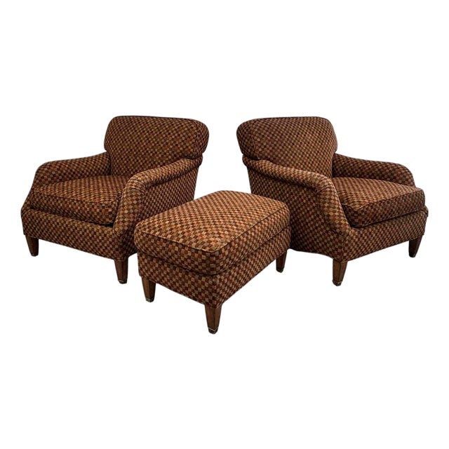 Classic Lewis Mittman Lounge Chairs & Ottoman - 3 Piece Set For Sale