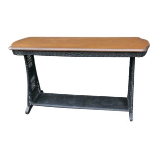 Vintage Oak and Wicker Library/Console Table For Sale
