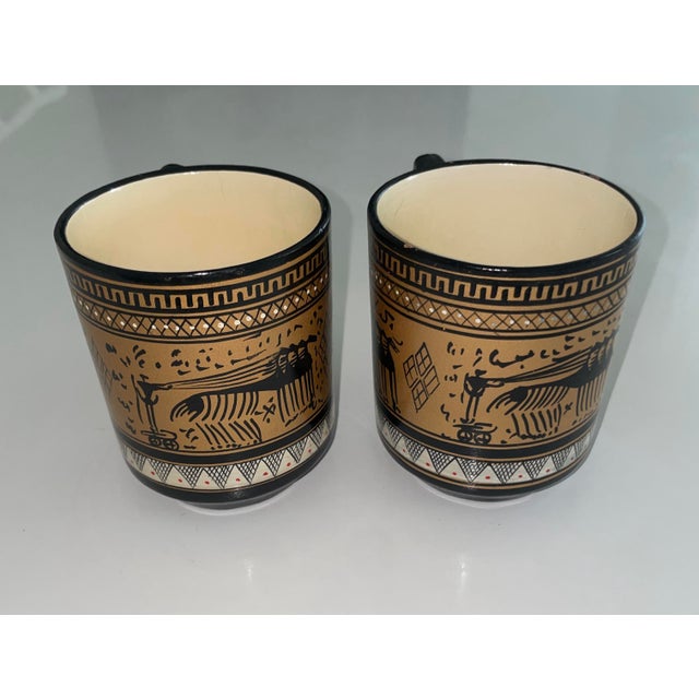 Pair of Vintage Hand Painted Greek Artistry Coffee Mugs For Sale - Image 4 of 6