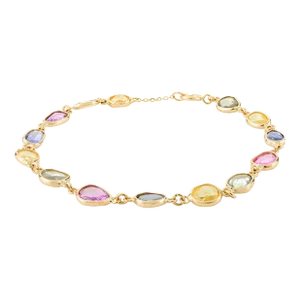 Rainbow Sapphire Rose Cut Bezel Set Link Chain Bracelet