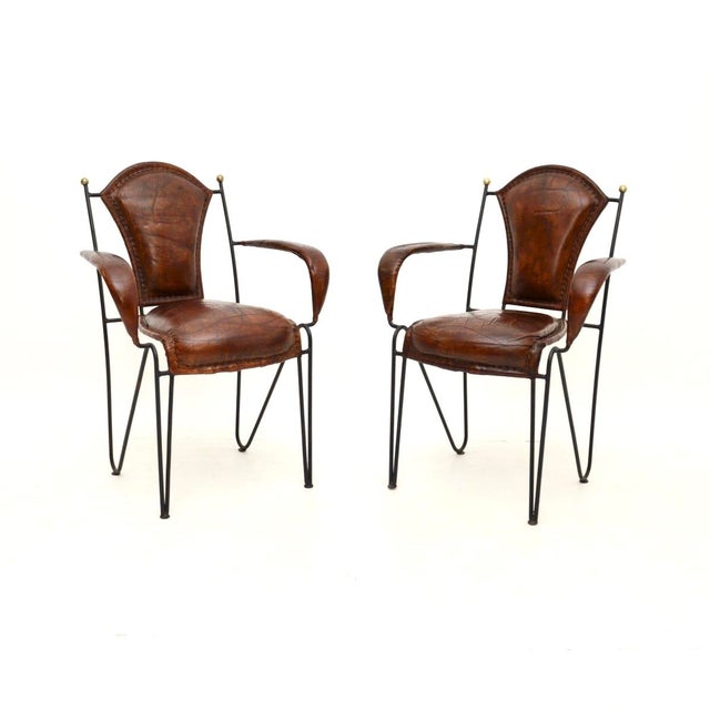 Vintage French Iron and Leather Armchairs, 1960s, Set of 2 For Sale - Image 11 of 11
