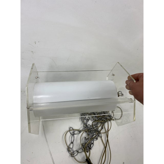 Glass Mid-Century Lucite & Milk Glass Pendant Light For Sale - Image 7 of 8