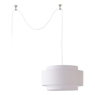 Coronado Stretch Swag Lamp - Drum White Linen Shade, Satin Nickel, Inline Dimmer For Sale