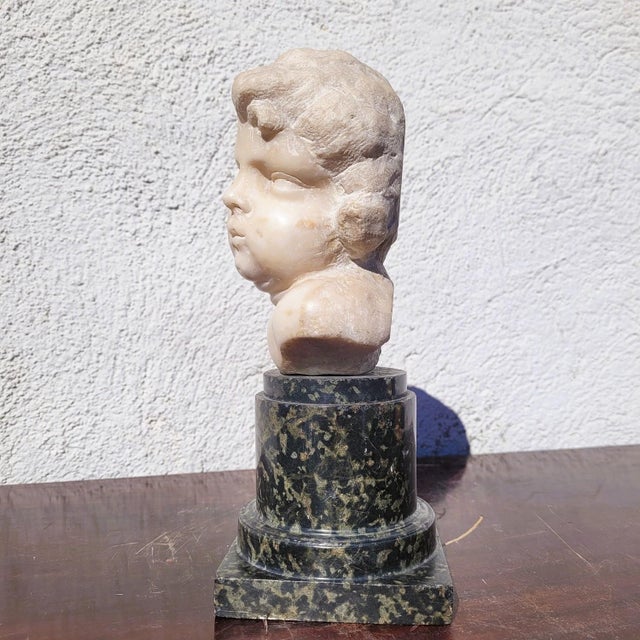 Baroque 17th Century White Marble Putto Head on a Column For Sale - Image 3 of 18