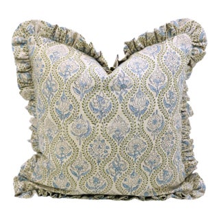 Handmade Frill Pillow Cover Elegant Ruffled Pure Linen Decorative Cushion for Sofa & Bed- 26x26 Inch For Sale