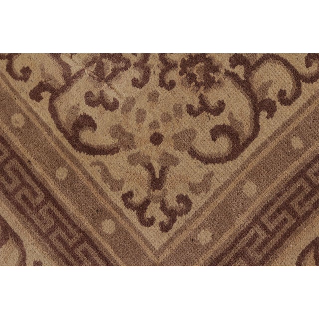 1920s Antique Peking Rug Beige Brown Medallion Chinese Art Deco Design For Sale - Image 5 of 7