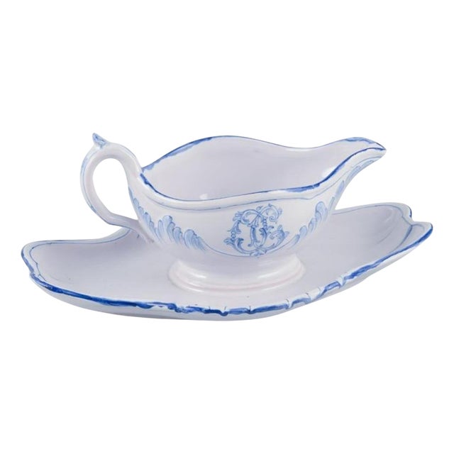 Sauce Boat on Base in Earthenware by Emile Gallé for St Clement, Nancy For Sale