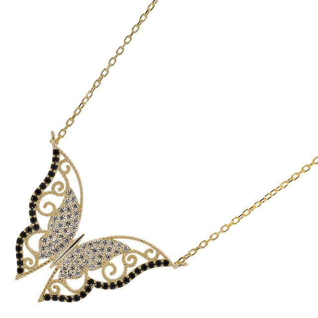 Early 21st Century New Beginning Gold & Black Diamond Butterfly Pendant Necklace For Sale - Image 5 of 7