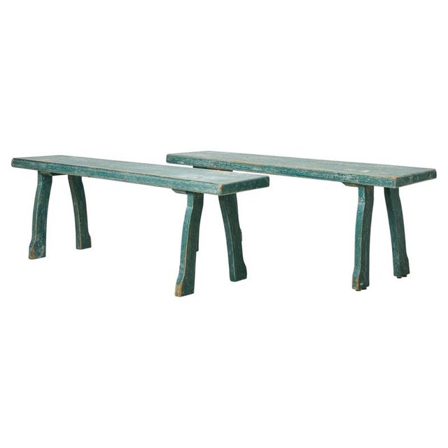 Antique Folk Art Pine Benches with Rococo Style Legs, 1860, Set of 2 For Sale - Image 10 of 10