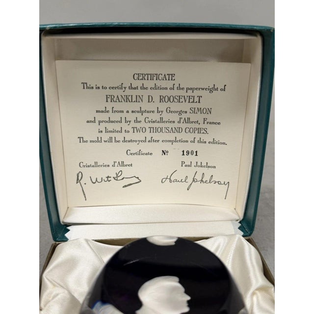Late 20th Century Cristal d'Albret France Franklin D Roosevelt Sulphide Paperweight Faceted Purple For Sale - Image 5 of 17