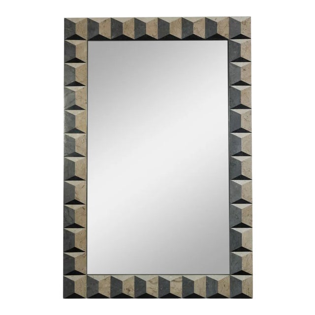 Fossil Stone Mirror, Charcoal - Milano Collection by Oggetti For Sale