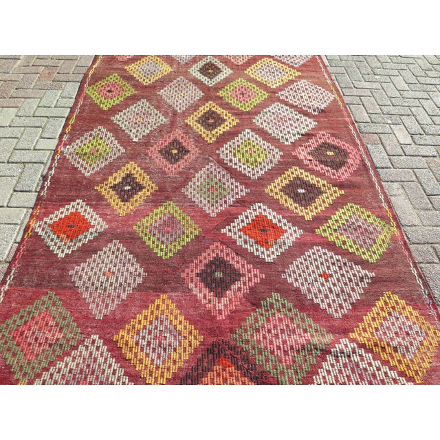 Mid-Century Modern Mid 20th Century Mid 20th Century Vintage Turkish Handmade Kilim Boho Area Rug For Sale - Image 3 of 11