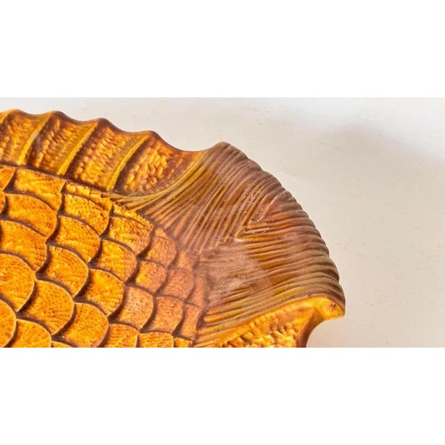 Ceramic Mid-Century French Yellow and Brown Glazed Ceramic Decorative Dish, 1970s For Sale - Image 7 of 12