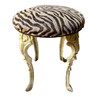 1960s Vintage Stool With Cast-Iron Legs and Zebra Print Cushion For Sale