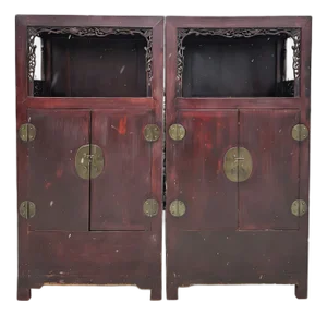 Antique Open-Shelf Elm Display Cabinet