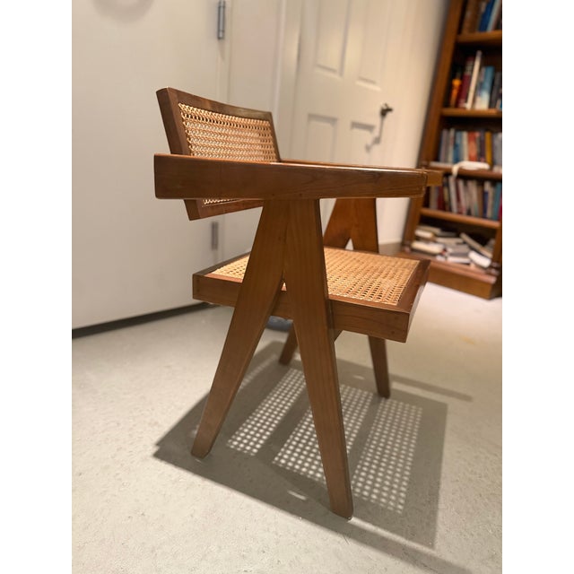 Vintage Teak & Cane Chandigarh-Style Armchair, Pierre Jeanneret Style For Sale - Image 12 of 14