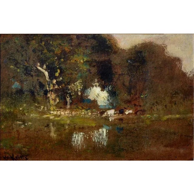Impressionist Cattle By Pond At Dusk For Sale - Image 3 of 5