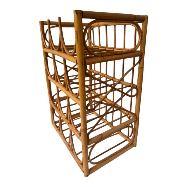Mid 20th Century Vintage Bent Rattan Bamboo 12-Bottle Wine Rack - Coastal Boho For Sale - Image 5 of 12
