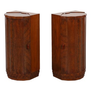 Italian Art Deco Walnut Nightstands, 1920s, Set of 2 For Sale