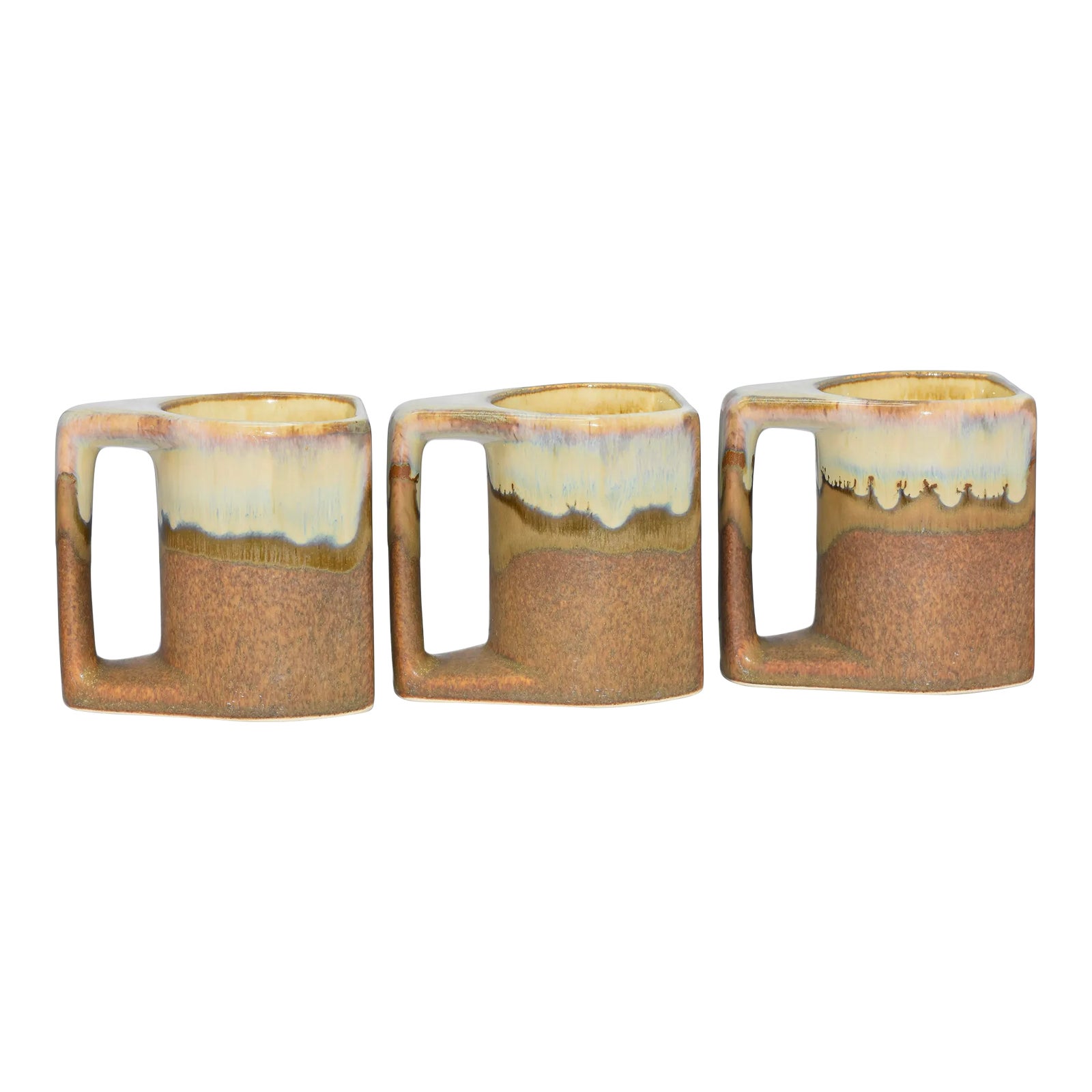 MidCentury Rodolfo Padilla Drip Glaze Pottery Coffee Mugs 3 Piece