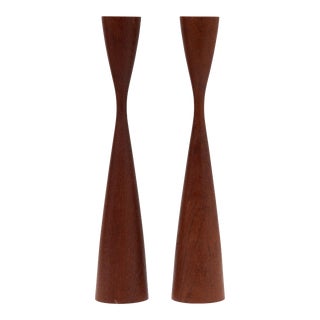 Early Digsmed Candlesticks Thailand Teak Danish Denmark 1960s 12.3" a Pair For Sale