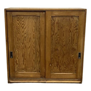 English Fir Sideboard with Sliding Doors, 1930s For Sale