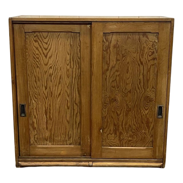 English Fir Sideboard with Sliding Doors, 1930s For Sale