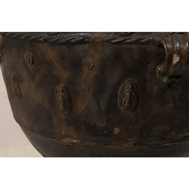 Antique Brown-Black Colored Clay Jar with Four Handles & Decorative Motifs For Sale - Image 9 of 10