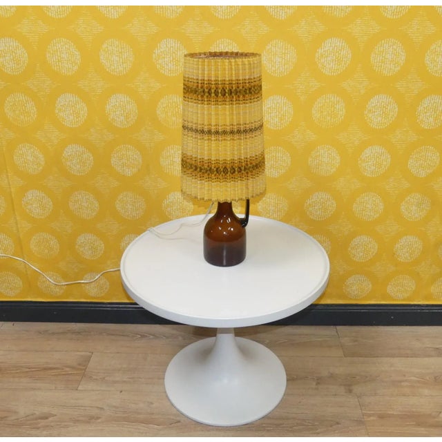 Glass Amber Glass Table Lamp with Yellow Patterned Pleated Shade, 1970s For Sale - Image 7 of 11