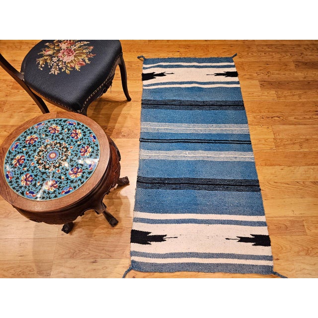 Vintage Southwestern Area Rug, Handwoven Wool, Stripe Pattern, Persian Blue, 3x5 For Sale - Image 12 of 12