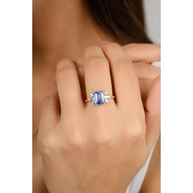 1.5 CTW Emerald Cut Blue Sapphire Diamonds Wedding Ring in 14K Gold featuring natural blue sapphire of 1.5 carats and...