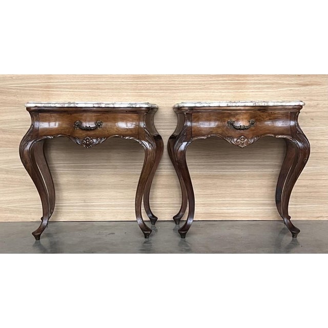 Wood Large French Nightstands with Drawers and Cabriole Legs, 1900s, Set of 2 For Sale - Image 7 of 15