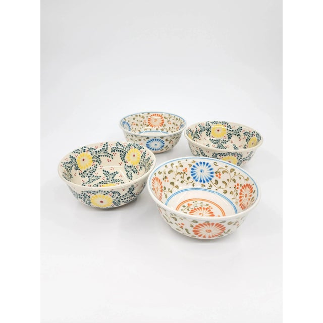 Blue Hand-Painted Vietnamese Ceramic Cereal Bowls With Floral Motifs - Set of 4 For Sale - Image 8 of 8