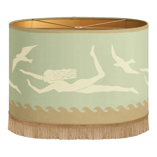 Palais Lampshade Thalassa Dusty Green & Sand (Oval L) For Sale