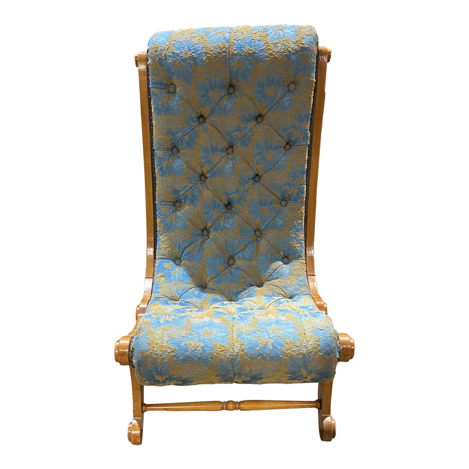 Early 20th Century Vintage Japanese Obi Silk Tufted Slipper Chair