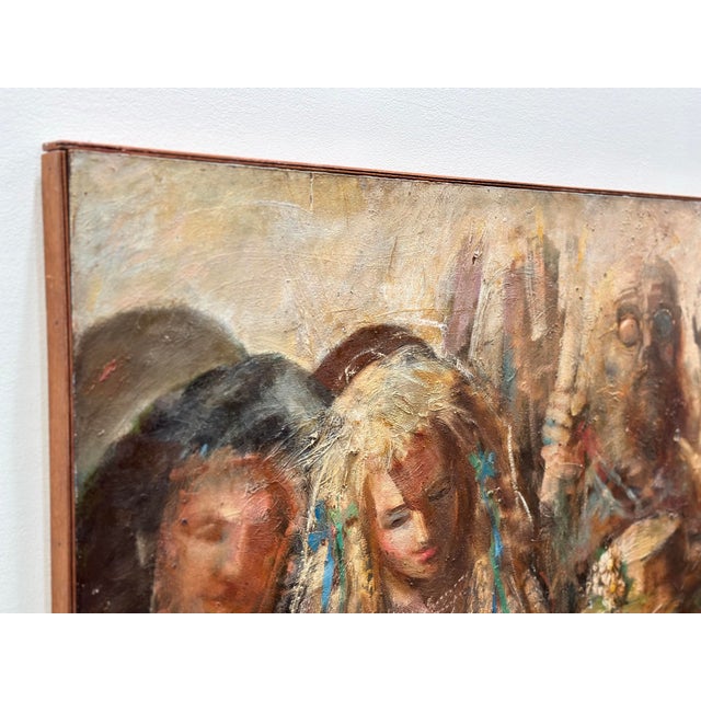 1970s Jonah Kinigstein - Abstract Impressionist Oil on Board - Flower Children Wedding For Sale - Image 4 of 11