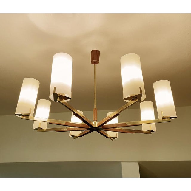 Large Scandinavian Teak and Glass Chandelier, 1960s For Sale - Image 12 of 16