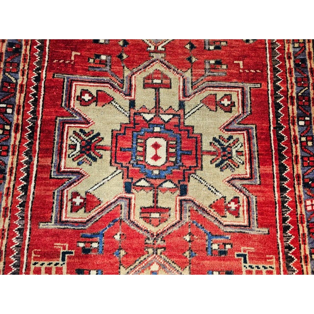 Vintage Persian Heriz Runner, Hand-Knotted Wool, Geometric Pattern, Red & Green, 3x10 For Sale - Image 4 of 18