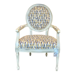 Port 68 French Modern Style Gray and Mustard Avery Arm Chair For Sale