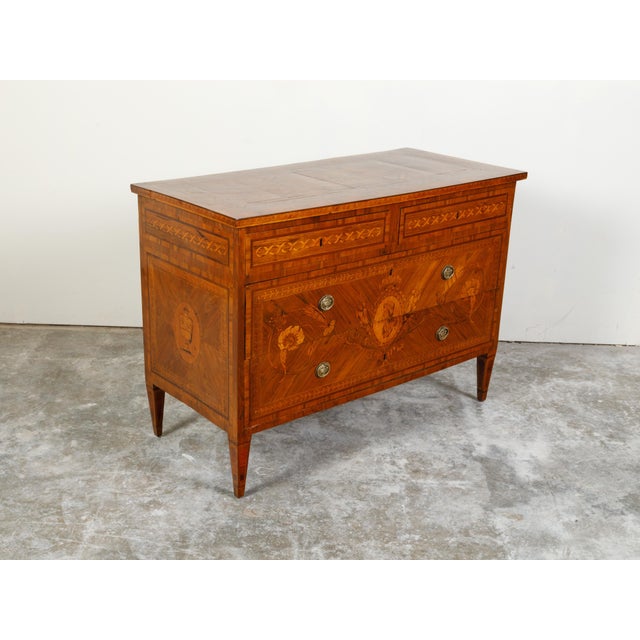 Italian Neoclassical Period 1800s Fruitwood Four-Drawer Commode with Marquetry For Sale In Atlanta - Image 6 of 12