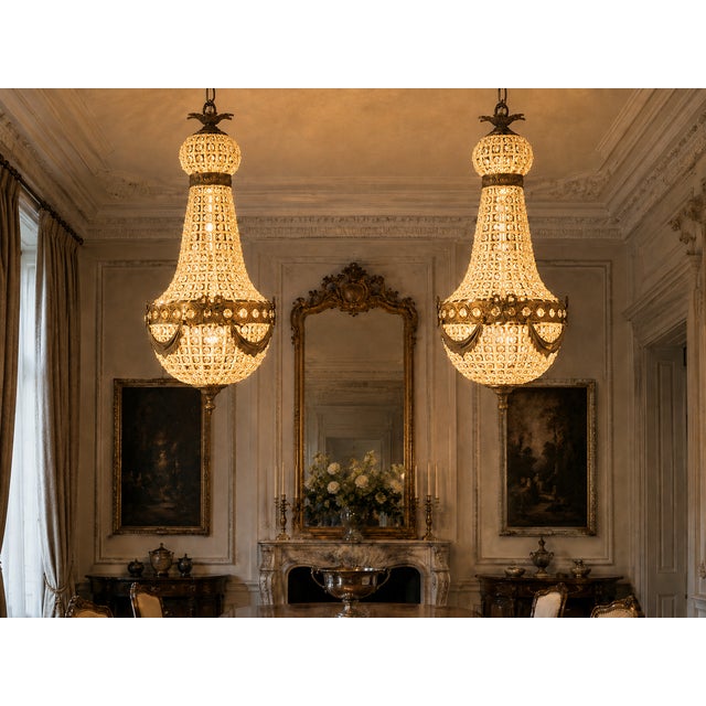1970 French Charcoal Bronze Crystal Chandeliers - Pair of 2 PCS For Sale - Image 4 of 17