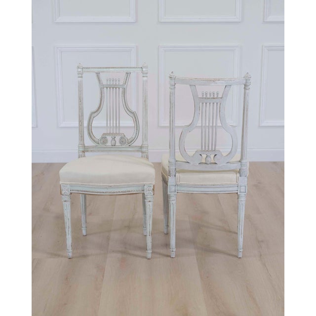 Pair of Antique French Neoclassical Painted Chairs in Antique Linen For Sale In Atlanta - Image 6 of 13