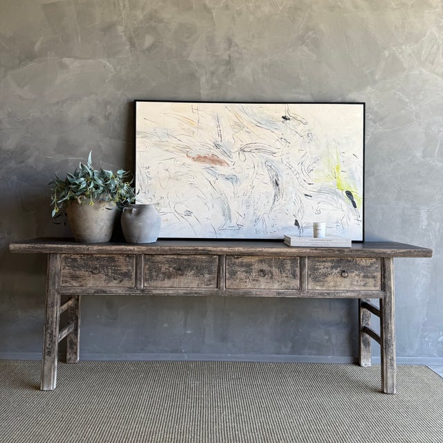 Mid-Century Modern Vintage Elm Wood Console Table With Drawers For Sale - Image 3 of 8