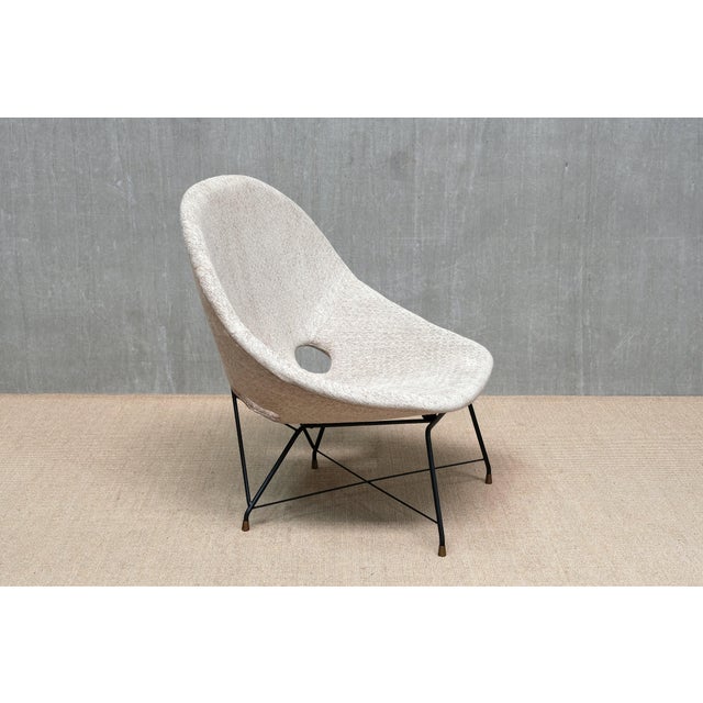 Kosmos Lounge Chair in Ivory Chenille by Augusto Bozzi for Saporiti Italia, 1950s For Sale - Image 10 of 10