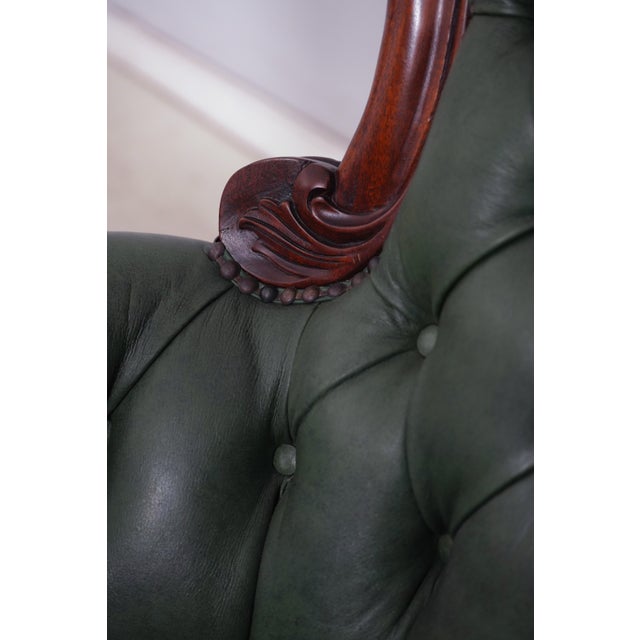 Carved Mahogany Frame Green Leather Office Desk Chair For Sale - Image 11 of 18